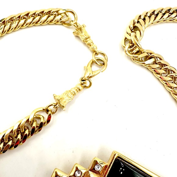 SMB Sandra Miller Burrows Pin Pendant Necklace Gold Tone Black Rhinestones - Picture 12 of 13